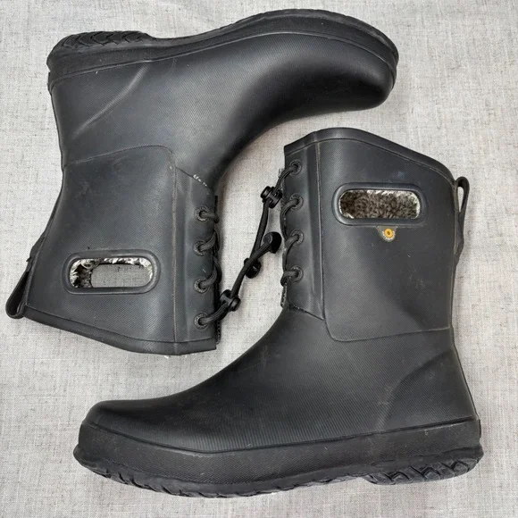 Bogs Amanda Plush II Black Rubber Waterproof Lined Rain Boots Pull On Big Kids 7 - Picture 10 of 11